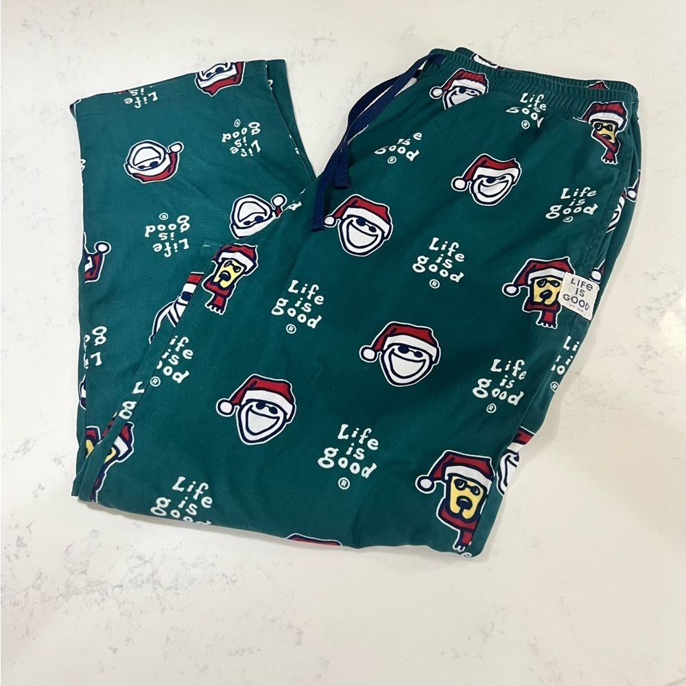 Life Is Good Kids' Teal Pajama Bottoms with Santa Design